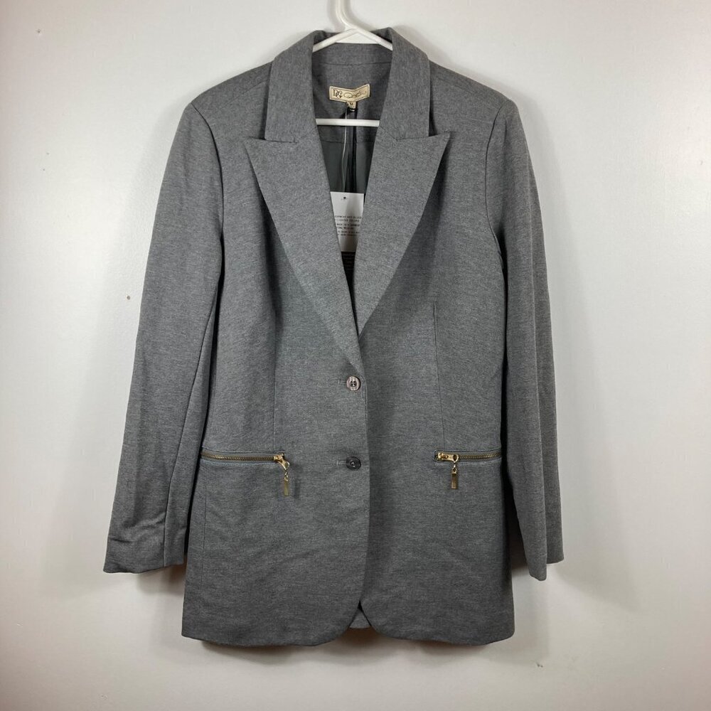 Womens DG2 Diane Gilman Ponte Knit Gray Boyfriend Lined Blazer Jacket M NWT